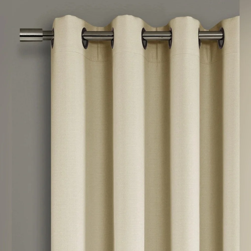 Porch & Den Limpus Faux Linen Grommet Top Blackout Curtain Panel Pair 52x84